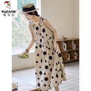 啄木鳥(niǎo)棉綢連衣裙吊帶裙夏韓版寬松背心收腰顯瘦法式波點(diǎn)中長(cháng)裙子小眾a 波點(diǎn) M 建議95-115斤