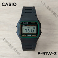 卡西歐（CASIO）手表 F-91WM-3A 綠框日歷鬧鐘秒表復古電子小方表 f-91w-3 黑色綠圈 表盤(pán)外徑35.2MM