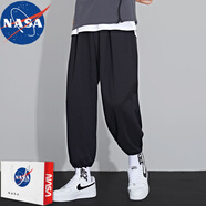 NASA RHUDE 休閑褲子男褲子夏季潮流九分褲男百搭束腳褲潮牌小腳工裝哈倫褲 602抽繩黑色 S (80-100斤)