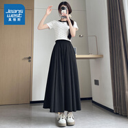 真維斯（Jeanswest）女裝山本裙新款夏季通勤高腰A字顯瘦垂墜感時尚百搭半身裙裙子GL 黑色8010 M 160/64A