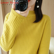 LOVER RUCCI法國純棉毛衣女秋冬加厚半高領(lǐng)打底衫內搭針織衫全棉線(xiàn)寬松 黃色 2XL