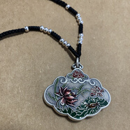 百氏銀誠 999足銀平安鎖荷韻長命鎖銀吊墜銀鎖成人大人荷花 999足銀鎖配手編黑繩