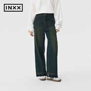 英克斯（inxx）APYD 街頭復(fù)古水洗牛仔褲男女款做舊直筒褲美式休閑長褲潮牌新品 復(fù)古藍(lán) S