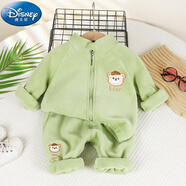 迪士尼（Disney）寶寶秋冬季薄絨套裝1-3歲男童女童嬰兒冬裝加絨外套兩件套2春秋裝 小孩子穿的衣服品牌童裝-綠色 小孩子穿的衣服品牌童裝-100cm