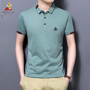 稻草人短袖t恤男新品polo領(lǐng)夏季男士體恤衫棉質(zhì)純色翻領(lǐng)男裝上衣 2081淺綠色 165/M