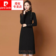 皮爾卡丹（pierre cardin）2025秋冬季新款時(shí)尚高檔連衣裙女長(zhǎng)款過(guò)膝配毛呢的蕾絲針織毛衣裙 加絨加厚黑色 M 建議85-100斤