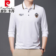 皮爾卡丹（pierre cardin）男士純棉長袖t恤翻領(lǐng)polo.衫高端刺繡上衣秋季寬松打底衫潮T A903長袖白色 M 建議120斤以內(nèi)