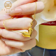 金癡一心一意愛(ài)心鎖骨鏈 999足金心形幾何項鏈女款經(jīng)典高級感送老婆 支持刻字/寫(xiě)賀卡