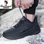西域駱駝（VANCAMEL）春秋季大碼男鞋45休閑加肥加寬48跑步防水黑色鞋子男潮牌 全黑色加絨【MY850】 39