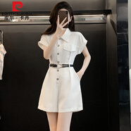 皮爾卡丹（pierre cardin）歐貨運動套裝女夏季2024年新款時尚洋氣設(shè)計感polo領(lǐng)小個子連體褲 白色連體褲 S碼(100斤以內(nèi))