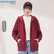 真維斯（JEANSWEST）連帽衛(wèi)衣女春夏拉鏈開衫寬松簡約韓版休閑運動外套女棗紅色M