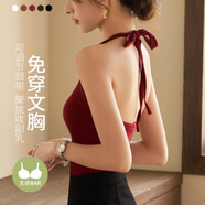 如鉆吊帶背心女帶胸墊綁帶性感美背內搭露臍春夏季百搭棉無(wú)袖打底上衣 酒紅色 M