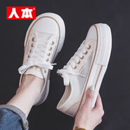 人本2024年網(wǎng)面透氣休閑板鞋春夏季百搭帆布鞋女學(xué)生小白鞋潮鞋女網(wǎng)鞋 白色 35