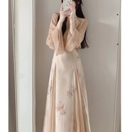 艾珠兒（Aizhuer）新中式連衣裙夏季國風漢元素復古刺繡小個子高級感氣質(zhì)套裝裙子女 開衫+吊帶裙 M
