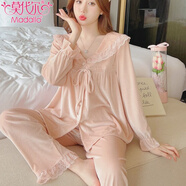 莫代爾春秋季高檔睡衣女新款法式網(wǎng)紗甜美蕾絲拼接舒適寬松可外穿家居服 粉色-- -8857 M 80-100斤