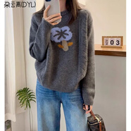 朶云離花朵圖案蜜熊絨針織衫女歐洲站冬裝2025新款歐貨女裝毛衣打底衫潮 深灰色【專(zhuān)柜品質(zhì)】 L 建議105-115斤