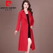皮爾卡丹（pierre cardin）風(fēng)衣女中長(cháng)款2025春秋裝新款氣質(zhì)大碼媽媽春裝外套顯瘦大衣女女裝 紅色 2XL