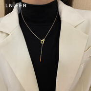 Lnieer時(shí)尚幾何方形環(huán)扣一字項鏈小眾高領(lǐng)鎖骨鏈輕奢春夏頸鏈配飾毛衣鏈 金色幾何方塊毛衣鏈