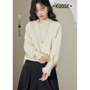 闊色（kuose）白色加絨半高領(lǐng)毛衣女新款秋冬季打底衫大衣內(nèi)搭厚針織衫 米杏色 M