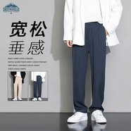 頂峰保羅（Dingfengbaoluo）休閑褲男秋冬款寬松直筒長(zhǎng)褲子潮流運(yùn)動(dòng)闊腿西裝褲819深灰L