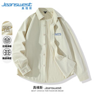 真維斯（Jeanswest）高級感襯衫男春秋季男生日系字母燈芯絨長(cháng)袖外套青少年休閑上衣