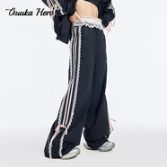古由卡（GUUKA）HERO潮牌時裝直筒褲休閑褲子女士運動長褲秋冬季寬松版透氣蝴蝶結(jié) 黑色X60859 S