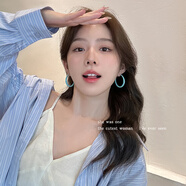 清晨的星星夏季彩色耳圈耳環(huán)2025新款高級(jí)感耳釘輕奢高級(jí)感氣質(zhì)大氣耳墜耳飾 天空藍(lán)耳圈【925銀針】