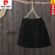 皮爾卡丹（pierre cardin）23年新款短褲女燈芯絨秋冬款外穿a字靴褲松緊腰百搭寬松休閑褲 黑色 3XL 【建議160-190斤】