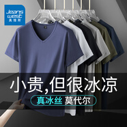 真維斯（Jeanswest）涼感莫代爾冰絲棉短袖t恤男士夏季寬松休閑半截V領(lǐng)體恤衫上衣服裝 寶藍(lán)602D XL 【建議120-140斤】