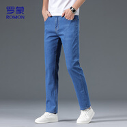 羅蒙（ROMON）牛仔褲男夏款棉質(zhì)柔軟彈力寬松直筒商務(wù)休閑涼感褲子男807淺藍(lán)34