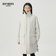 深呼吸DEEP BREATH女裝菱格拉鏈中長(cháng)款新雪麗棉服上衣外套女A401053 白 L (4碼)