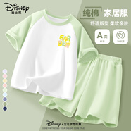 迪士尼寶寶女童睡衣夏季2025純棉上衣女孩夏裝舒服柔軟短袖兩件套兒童家居服 【女童】e迪漸變字花K清涼綠 160