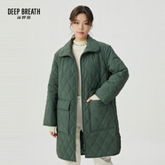深呼吸DEEP BREATH女裝菱格拉鏈中長款新雪麗棉服上衣外套女A401053 墨綠 S (2碼)