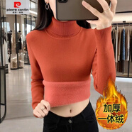 皮爾卡丹（pierre cardin）品牌高端女裝內搭加厚半高領(lǐng)加絨保暖打底衣一體絨毛衣服 銹紅色【進(jìn)口一體絨高領(lǐng)】 3XL 建議體重140-155斤