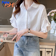 FSHE白色雪紡短袖襯衫女裝夏裝2025年女士襯衣薄款上衣設計小眾 白色【精選面料】 L