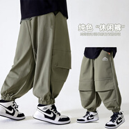 悠悠童話（YOUYOUTONGHUA）兒童長(zhǎng)褲夏裝薄款男童裝休閑褲子寬松夏季 HS25075 悠悠童話童裝 軍綠 90 （可開(kāi)檔）適合身高82-93cm