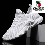 西域駱駝（VANCAMEL）冬季男鞋透氣網(wǎng)面飛織防臭跑步潮鞋 白色 41