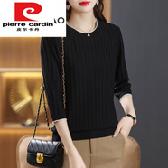 皮爾卡丹（pierre cardin）中袖t恤七分袖上衣女春裝2024年新款冰絲針織衫春秋打底小衫 黑色 M 90-108斤穿