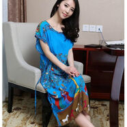 曼利鳥(niǎo)2025新款夏季度假波西米亞風(fēng)連衣裙民族風(fēng)寬松女士中年媽媽中長(cháng)裙 藍色抽繩樹(shù)葉款 均碼 95到175斤