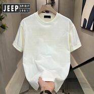JEEP SPIRIT吉普2025夏季新款短袖恤男潮牌潮流寬松休閑青少年體恤半袖黑色 純白色 2XL 145-160斤