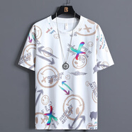 卡爾仕大碼男裝短袖t恤男冰絲速干加肥加大潮夏胖子五分短褲寬松圓領(lǐng)衫 9001白色 8XL （260-279斤）