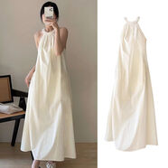 凌卡戚度假風(fēng)掛脖子吊帶連衣裙女新款肌理感溫柔氣質(zhì)超仙過(guò)膝中長(cháng)裙 主圖款 S 75-90斤