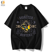 洛必達游戲怪物獵人世界周邊棉寬松休閑短袖T恤衣服體恤半袖 黑色八 黑龍 L
