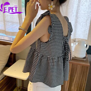 EPET無袖背心女外穿甜美可愛格子娃娃衫韓版小清新顯瘦夏季女裝上衣潮 黑色格子背心(后背綁帶) L (101-110斤)