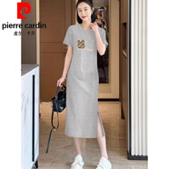 皮爾卡丹（pierre cardin）2025夏季新款純棉短袖t恤裙女寬松休閑獨(dú)特好看中長(zhǎng)款開(kāi)叉連衣裙 1976-花灰色開(kāi)叉連衣裙 M 100-115斤