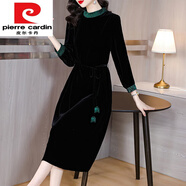 皮爾卡丹（pierre cardin）金絲絨連衣裙子女士裝春秋冬季2025年新款氣質(zhì)高端打底長袖中長裙 黑色《別致漂亮女神范今年流行氣 2XL (120-130斤)
