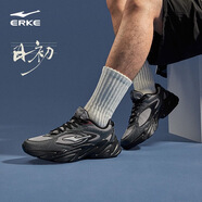 鴻星爾克（ERKE）男鞋跑步鞋新款日初軟底潮流老爹鞋厚底耐磨緩震休閑運動(dòng)鞋 正黑/碳灰 39