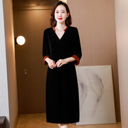 奧豚真絲絨連衣裙2025春新款寬松顯瘦裙高端輕奢裙6691 圖片色 2XL 