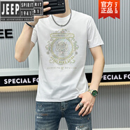吉普（JEEP）高檔歐洲站時(shí)尚潮牌2025夏季短袖男龍頭燙鉆T袖百搭休閑修身半袖t T3049白色 M