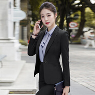特洛曼黑色小西裝女外套職業(yè)裝套裝長(zhǎng)袖春秋正裝面試顯瘦工作裝西服上衣